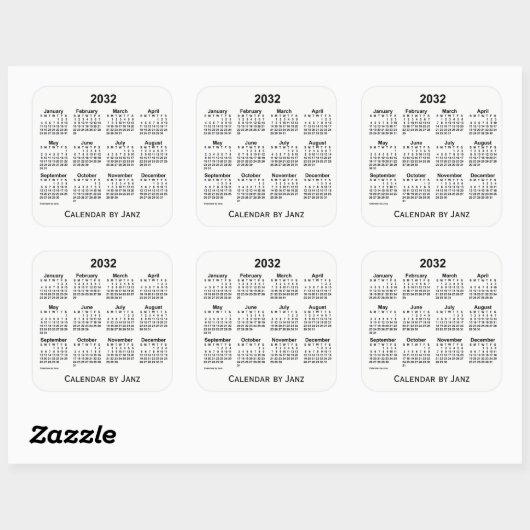 2032 White Calendar van Janz Square Sticker (Vel)