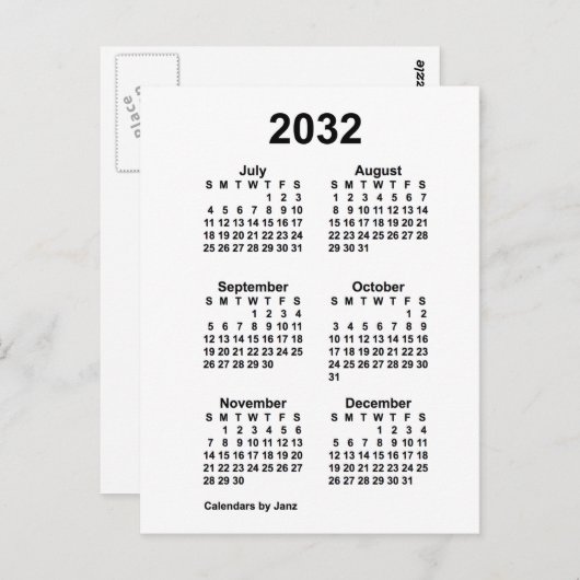 2032 Witte 6-maands minicalender van Janz Briefkaart (Voorkant / Achterkant)