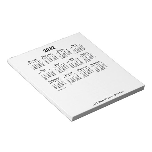 2032 Witte kalender van Janz Notitieblok (Schuin)