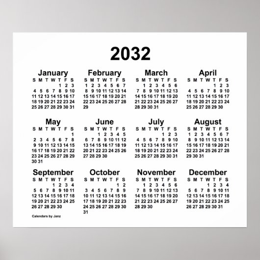 2032 Witte Kalender van Janz Print (Voorkant)