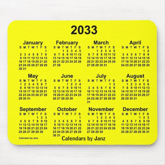 2033 Gele kalender van de Janz-Muismat Muismat (Voorkant)