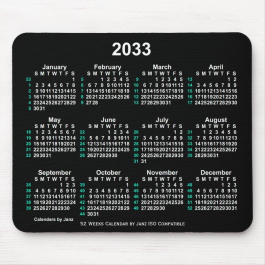 2033 Neon White 52 weken ISO-kalender door Janz Muismat (Voorkant)
