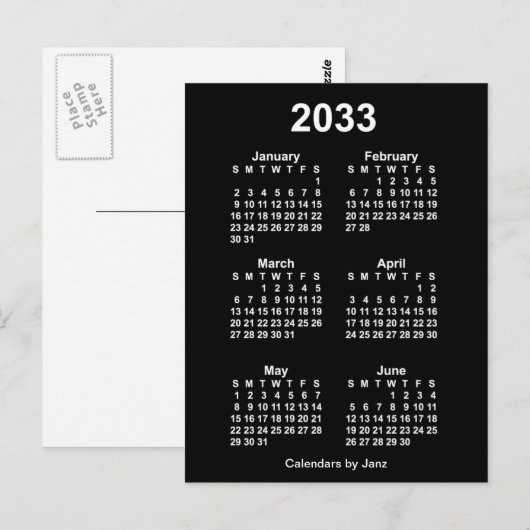 2033 Neon White 6 maanden Mini Calendar van Janz Briefkaart (Voorkant / Achterkant)