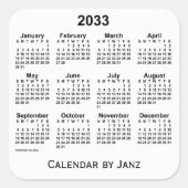 2033 White Calendar van Janz Square Sticker (Voorkant)