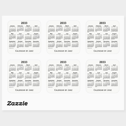2033 White Calendar van Janz Square Sticker (Vel)