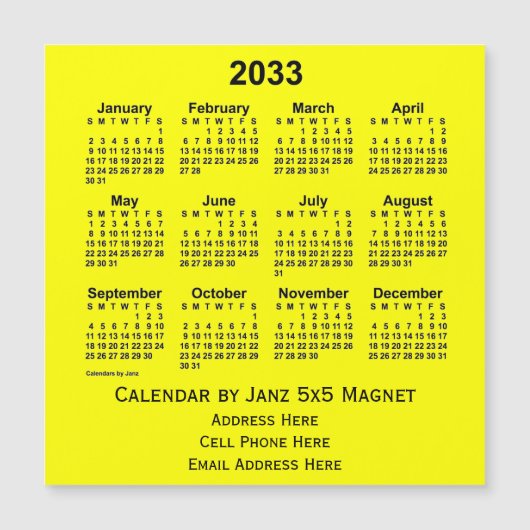 2033 Yellow Business Calendar van Janz (Voorkant)