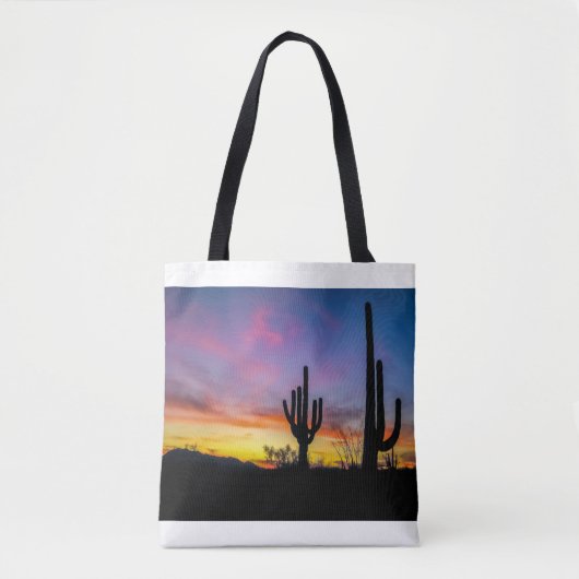 2034-2-Arizona Woestijn bij zonsondergang met Cact Tote Bag (Voorkant)