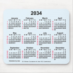 2034 Alice Blue 52 weken ISO-kalender van Janz Muismat