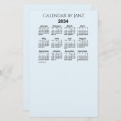 2034 Alice Blue Calendar van Janz Stationery Briefpapier (Voorkant / Achterkant)