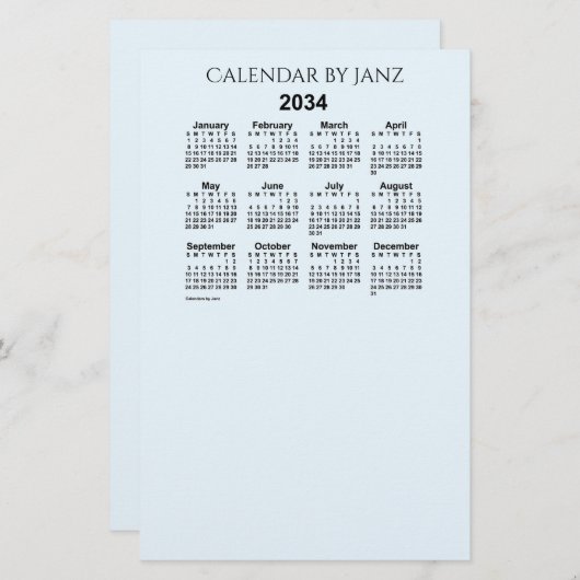 2034 Alice Blue Calendar van Janz Stationery Briefpapier (Voorkant / Achterkant)