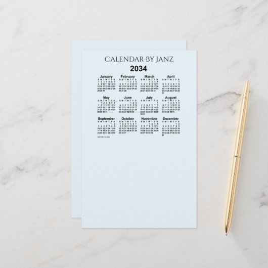 2034 Alice Blue Calendar van Janz Stationery Briefpapier (Voorkant / Achterkant in situ)