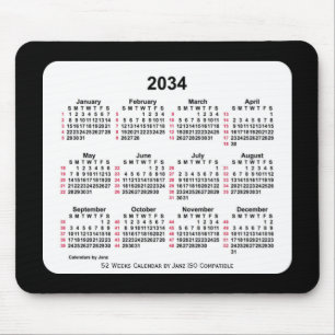 2034 Black 52 weken ISO-kalender van Janz Two Tone Muismat
