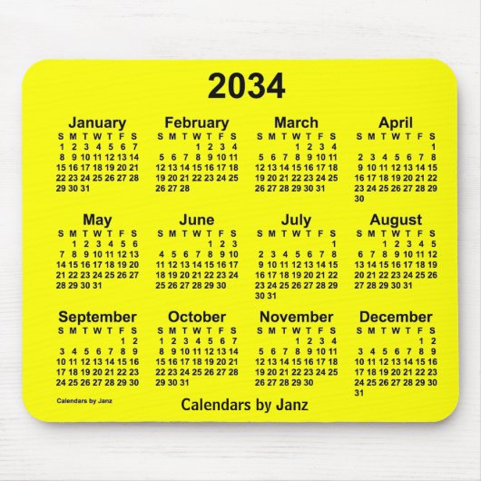 2034 Gele kalender van de Janz-Muismat Muismat (Voorkant)