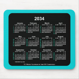 2034 Neon 52 weken ISO Agenda van Janz Two Tone Muismat