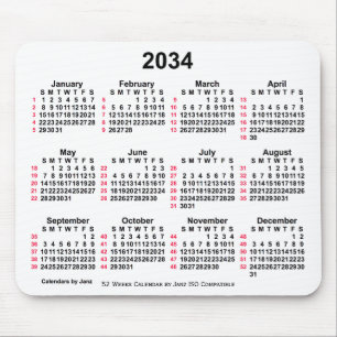 2034 Witte 52 weken ISO-kalender door Janz Muismat