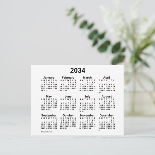 2034 Witte Mini-kalender van Janz Briefkaart (Staand voorkant)