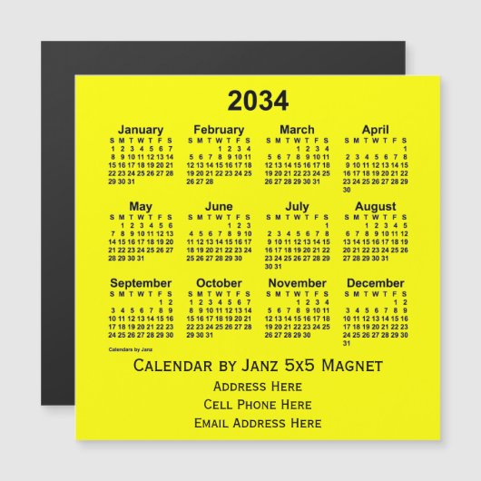 2034 Yellow Business Calendar van Janz (Voorkant / Achterkant)