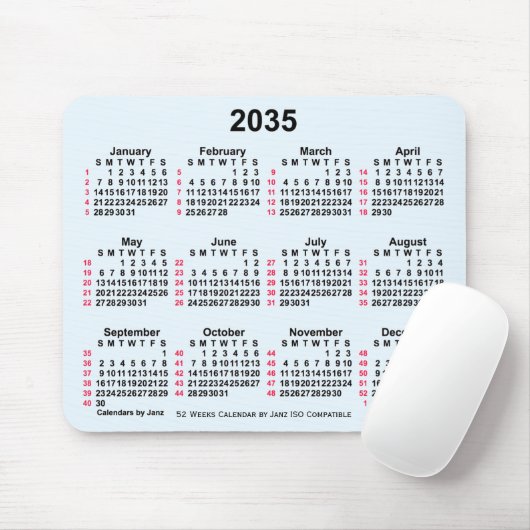 2035 Alice Blue 52 weken ISO-kalender van Janz Muismat (Met muis)