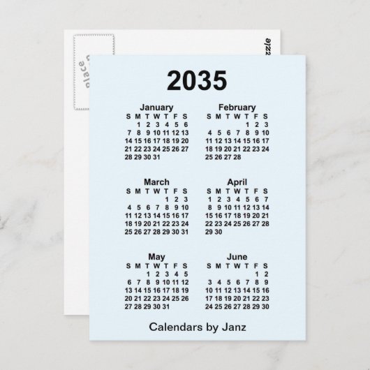 2035 Alice Blue 6 Maanden Mini Kalender van Janz Briefkaart (Voorkant / Achterkant)