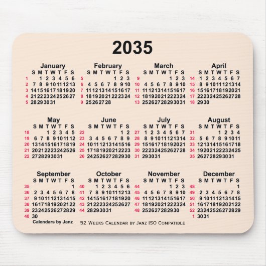 2035 Antiek wit 52 weken ISO-kalender door Janz Muismat (Voorkant)