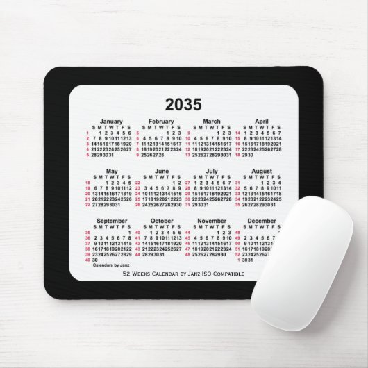 2035 Black 52 weken ISO-kalender van Janz Two Tone Muismat (Met muis)