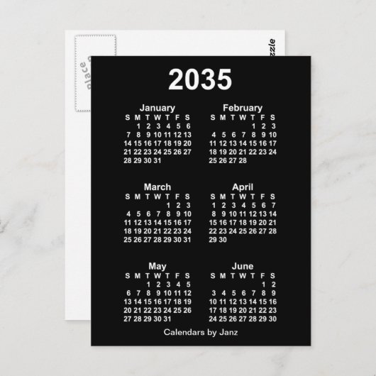 2035 Neon White 6 maanden Mini Calendar van Janz Briefkaart (Voorkant / Achterkant)