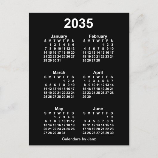 2035 Neon White 6 maanden Mini Calendar van Janz Briefkaart (Voorkant)