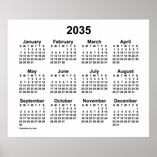 2035 White Calendar door Janz Print (Voorkant)