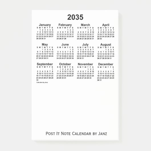 2035 White Calendar van Janz Post-it Notes (Voorkant)