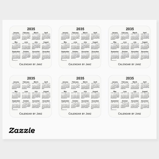 2035 White Calendar van Janz Square Sticker (Vel)
