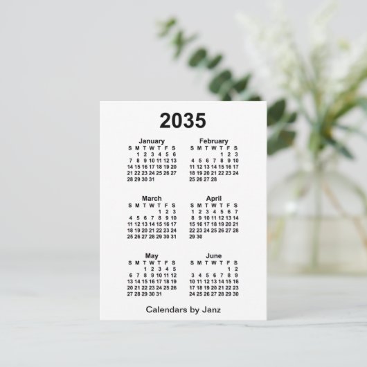2035 Witte 6 Maanden Mini Kalender van Janz Briefkaart (Staand voorkant)