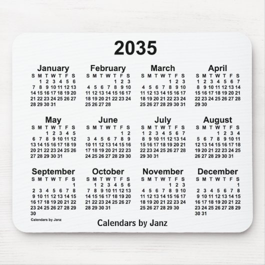 2035 Witte kalender van Janz muismat (Voorkant)