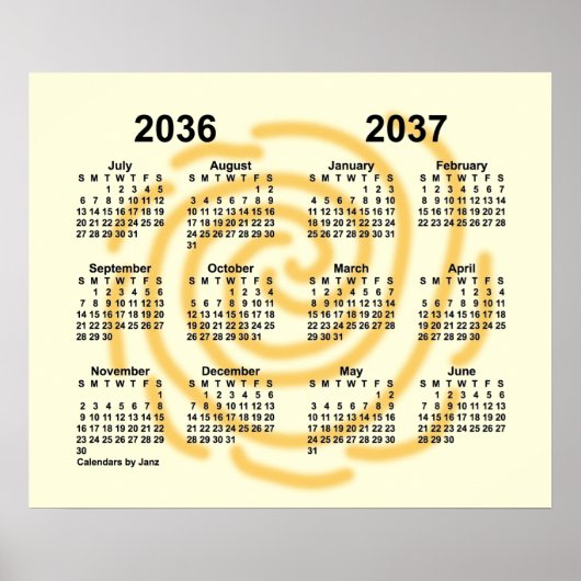 2036-2037 Zonnedagen Schooljaar Agenda van Janz Poster (Voorkant)