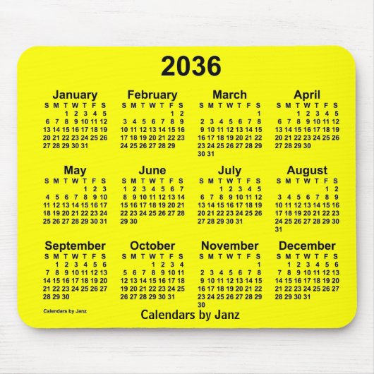 2036 Gele kalender van de Janz-Muismat Muismat (Voorkant)
