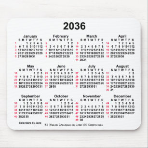 2036 Witte 52 weken ISO-kalender door Janz Muismat