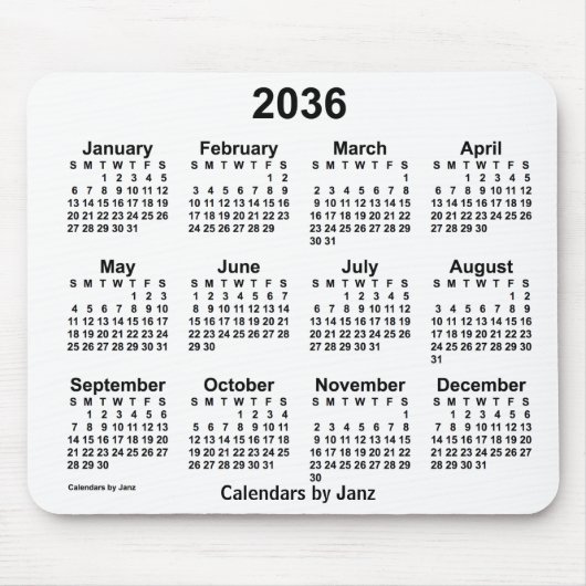 2036 Witte kalender van Janz muismat (Voorkant)