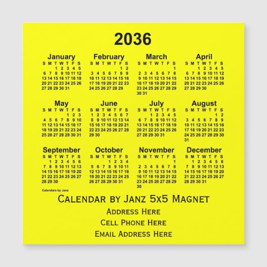 2036 Yellow Business Calendar van Janz (Voorkant)