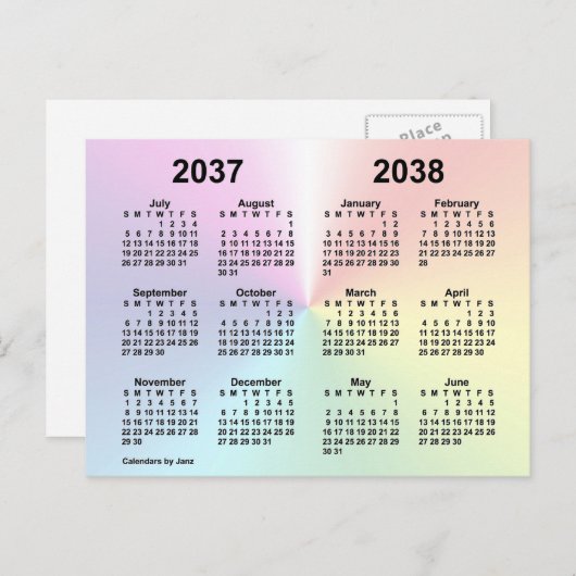 2037-2038 Rainbow Cloud Schoolkalender van Janz Briefkaart (Voorkant / Achterkant)