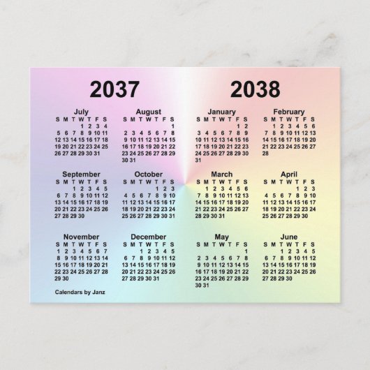 2037-2038 Rainbow Cloud Schoolkalender van Janz Briefkaart (Voorkant)