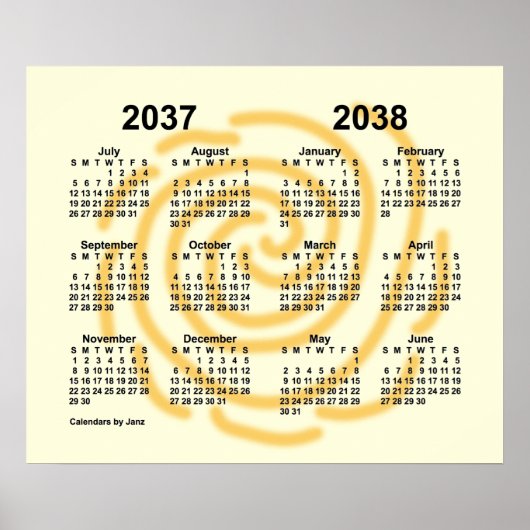 2037-2038 Schooljaar Kalender Zonne Dagen door Jan Poster (Voorkant)