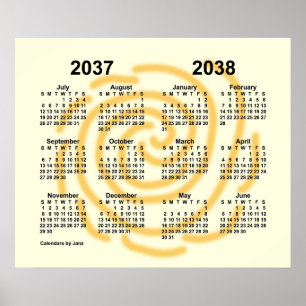 2037-2038 Zonnige Dagen Schooljaar Kalender van Ja Poster