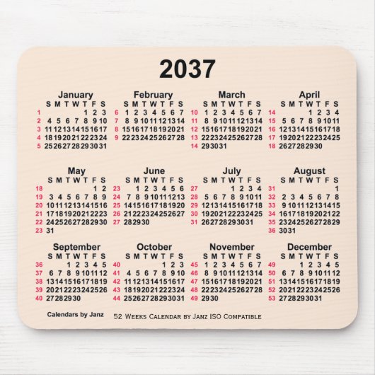 2037 Antiek wit 52 weken ISO-kalender door Janz Muismat (Voorkant)
