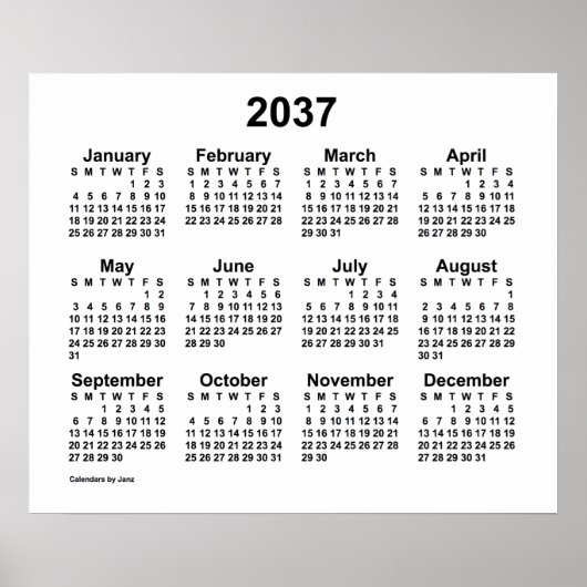 2037 Witte Kalender van Janz Print (Voorkant)