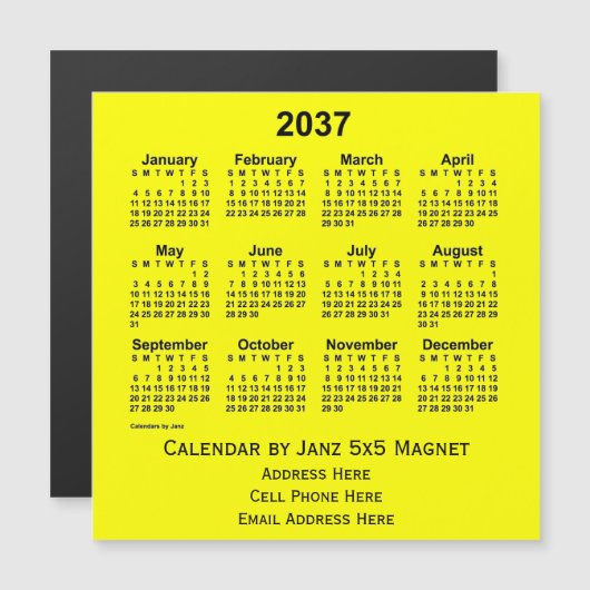 2037 Yellow Business Calendar van Janz (Voorkant / Achterkant)