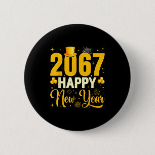 2067 Gelukkig Nieuwjaar Retro Grappig 67 Zes Zeven Ronde Button 5,7 Cm