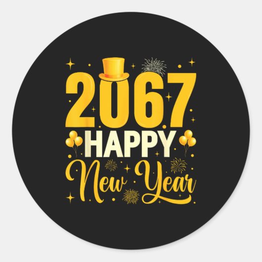 2067 Happy New Year Retro Funny 67 Six Seven Meme  Ronde Sticker (Voorkant)
