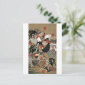 20. 群 図, 若 冲 Roosters, Jakuchu Briefkaart (Staand voorkant)