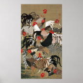 20. 群 図, 若 冲 Roosters, Jakuchu Poster (Voorkant)