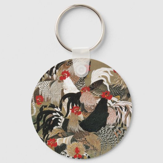 20. 群 図, 若 冲 Roosters, Jakuchu Sleutelhanger (Voorkant)