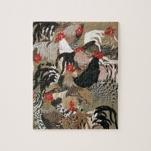 20. 群 鶏 図, 若 Vloot van Roosters, Jakuchu, Japan Ar Legpuzzel (Verticaal)